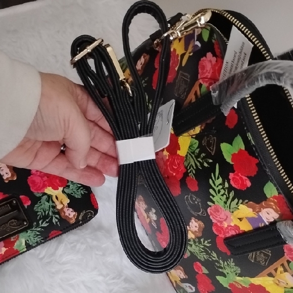 Disney Loungefly Beauty And The Beast Princess Black and Red Floral Satchel Set - Picture 13 of 16